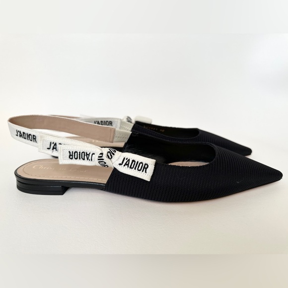 DIOR BLACK FABRIC AND RIBBON FLAT SLINGBACKS SIZE 42 - Picture 5 of 16
